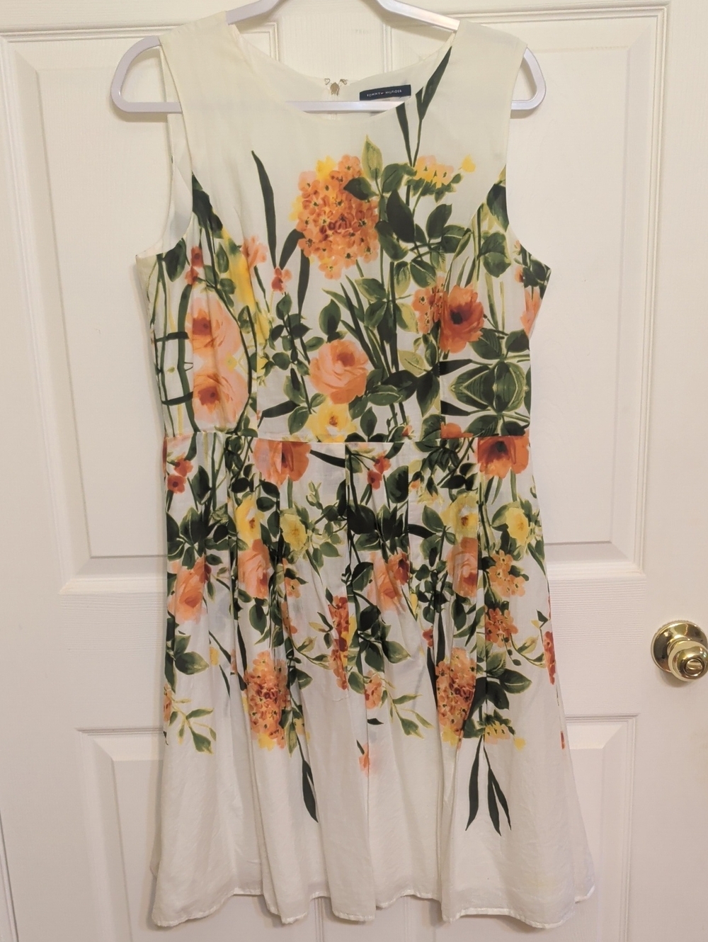 Tommy Hilfiger Cream Floral Midi Dress with Orange & Yellow Blooms